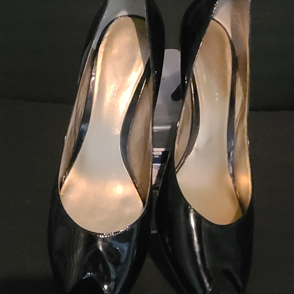 Nine West Black Patent Peep Toe Pumps